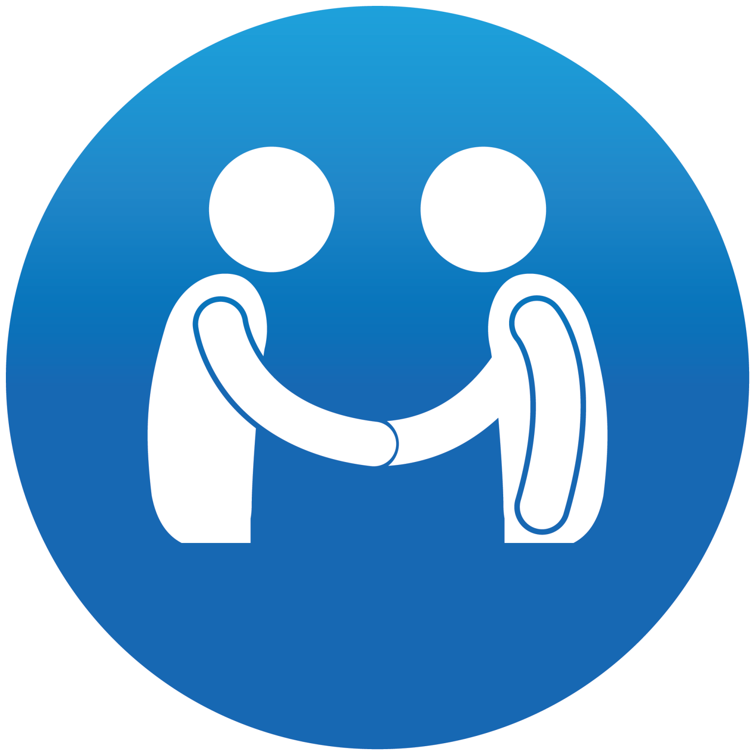 a blue circle with two people holding hands