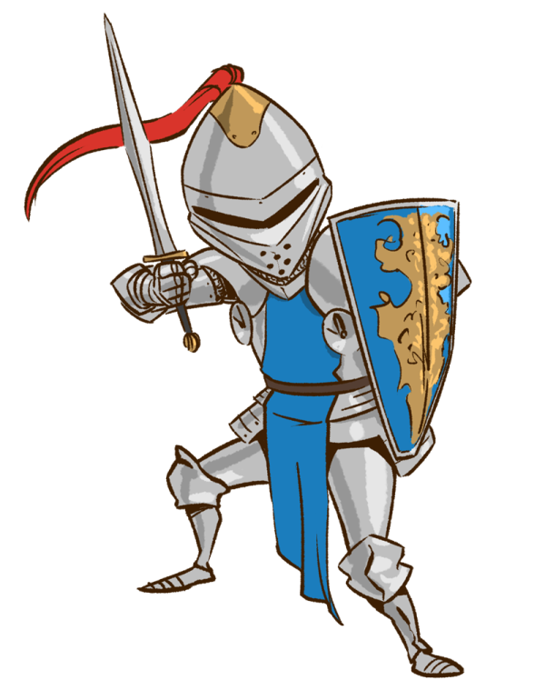 a knight with a sword and shield