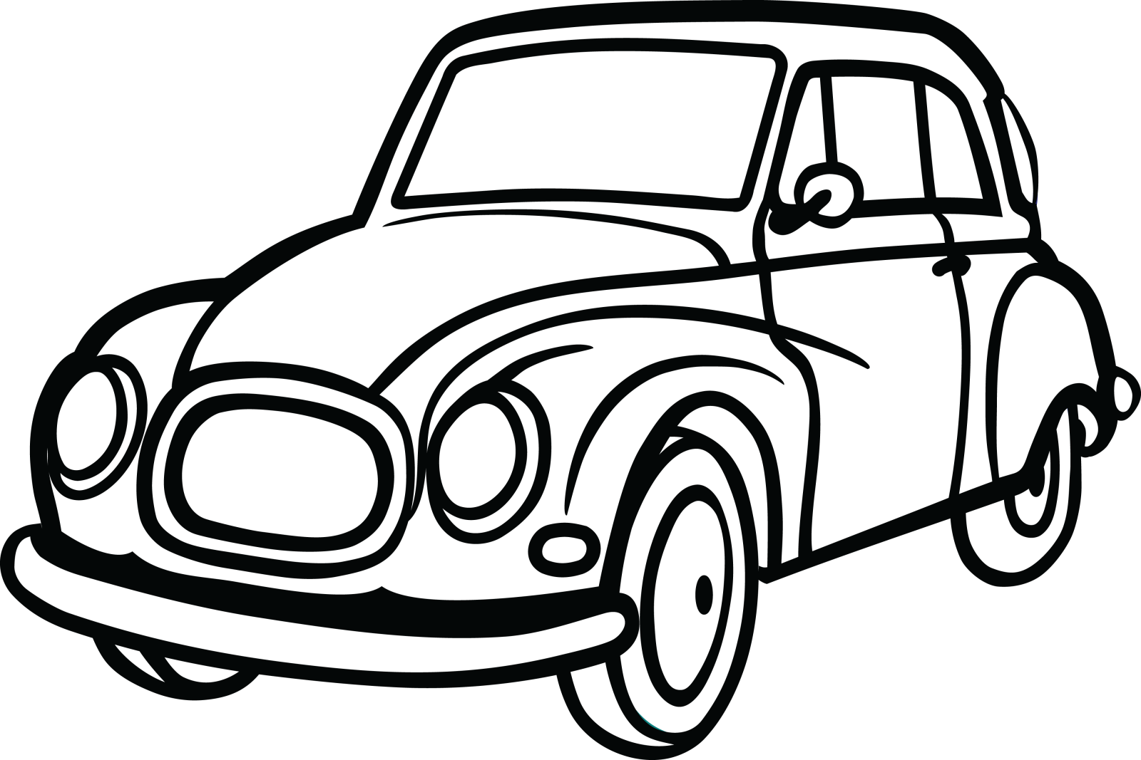 a black and white drawing of a car