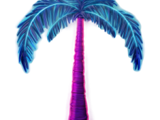 a palm tree with purple and blue leaves