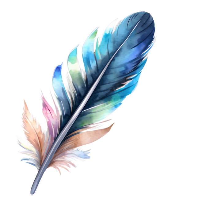 a watercolor feather on a white background