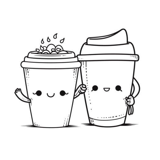two coffee cups with their faces drawn on them