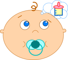 a baby's face with a thought bubble above it