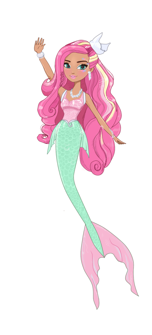 a drawing of a mermaid with pink hair