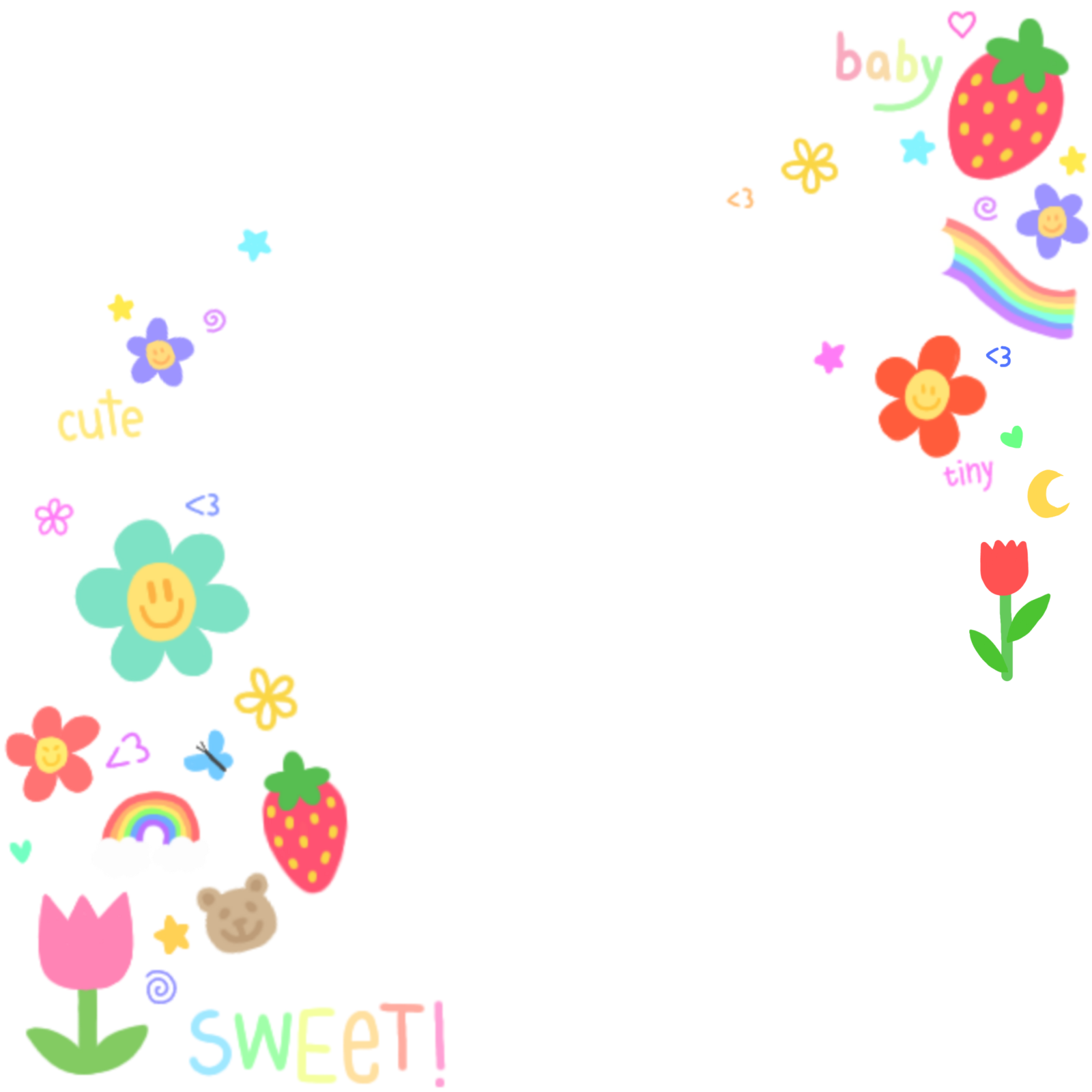 a white background with colorful flowers and hearts