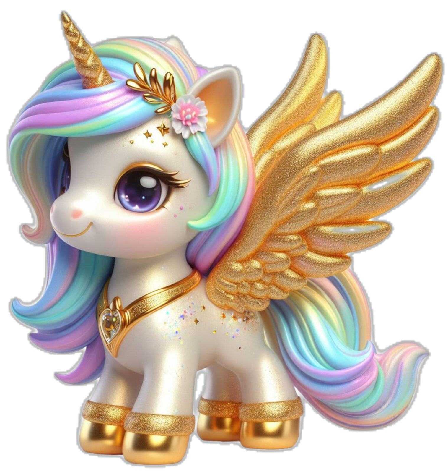 a little pony with gold wings and pink hair