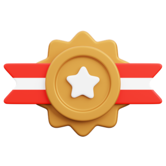 a gold medal with a white star on it