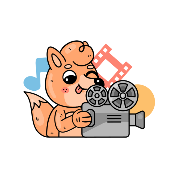 an illustration of a dog with a movie camera