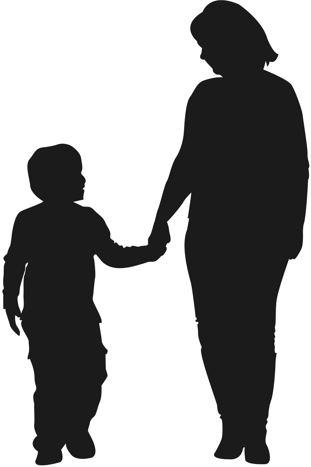a silhouette of a woman and child holding hands