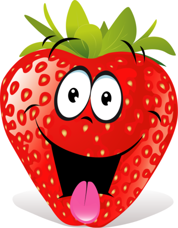 a cartoon strawberry with its tongue sticking out