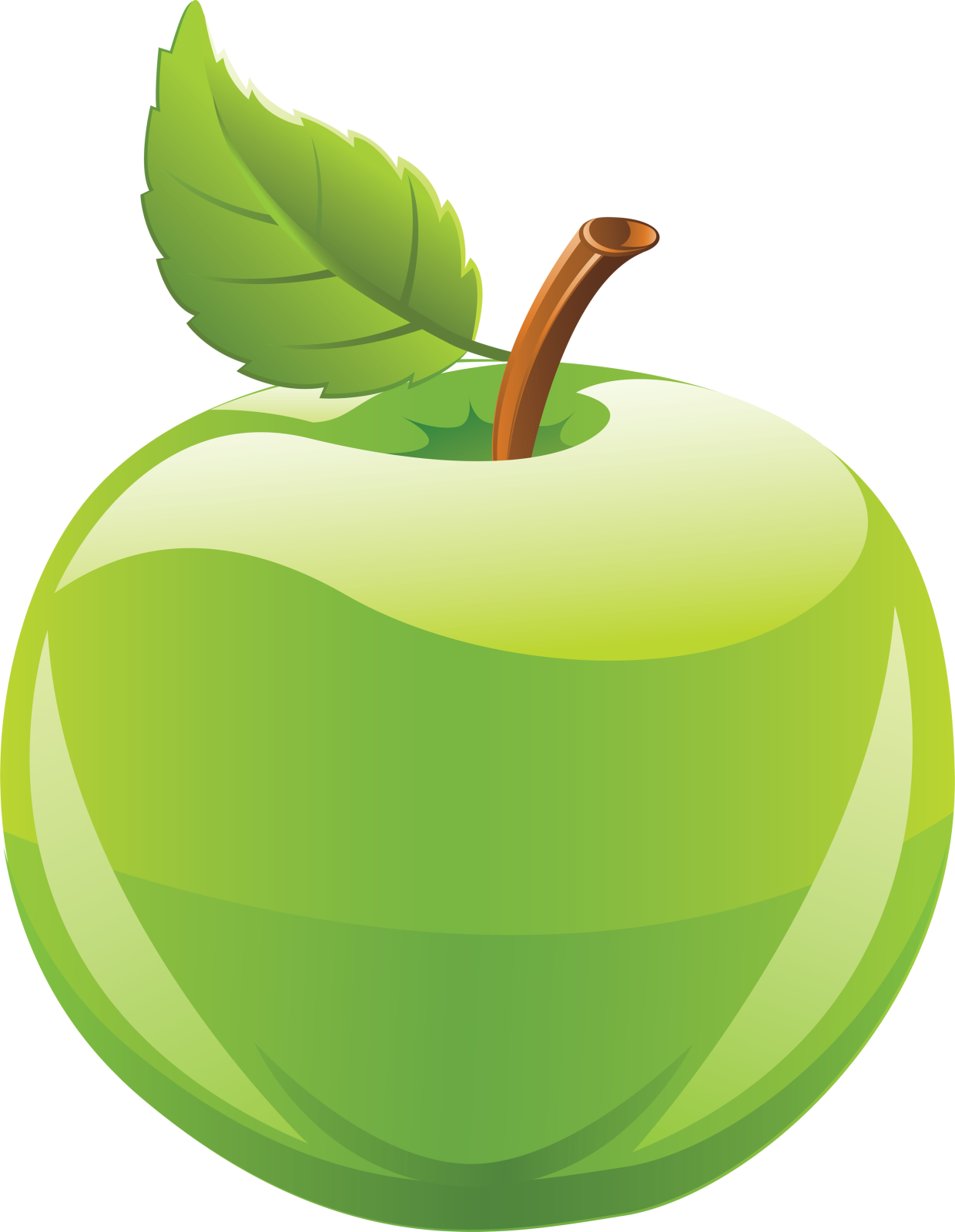a green apple with a leaf on top