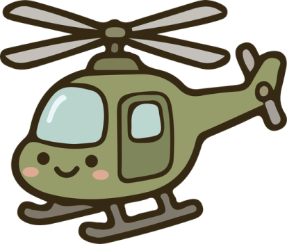 a green helicopter with a smiling face
