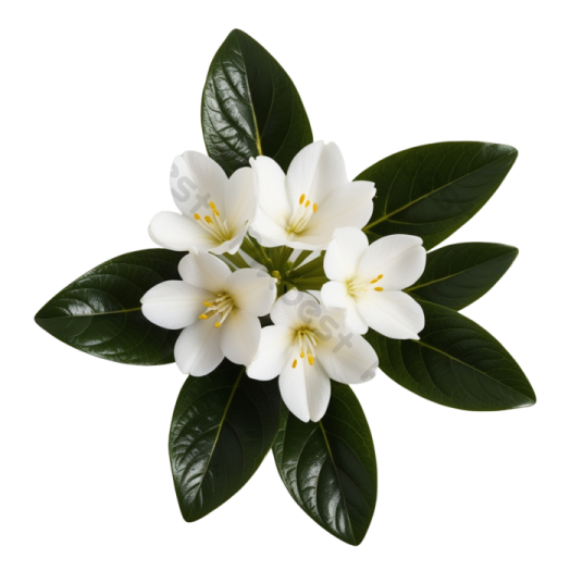 a white flower with green leaves