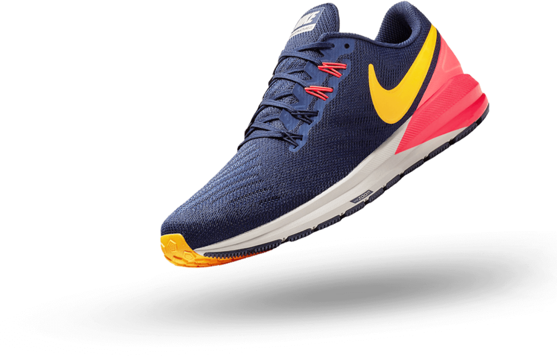 a pair of blue and yellow running shoes