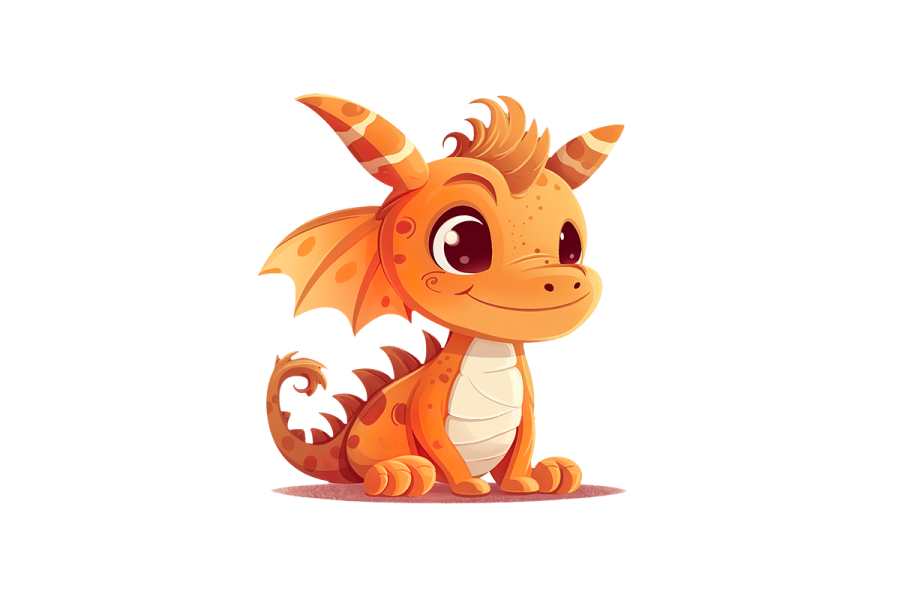 a small orange dragon sitting on the ground