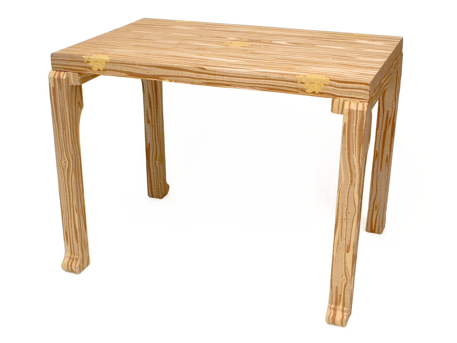 a small wooden table on a white background