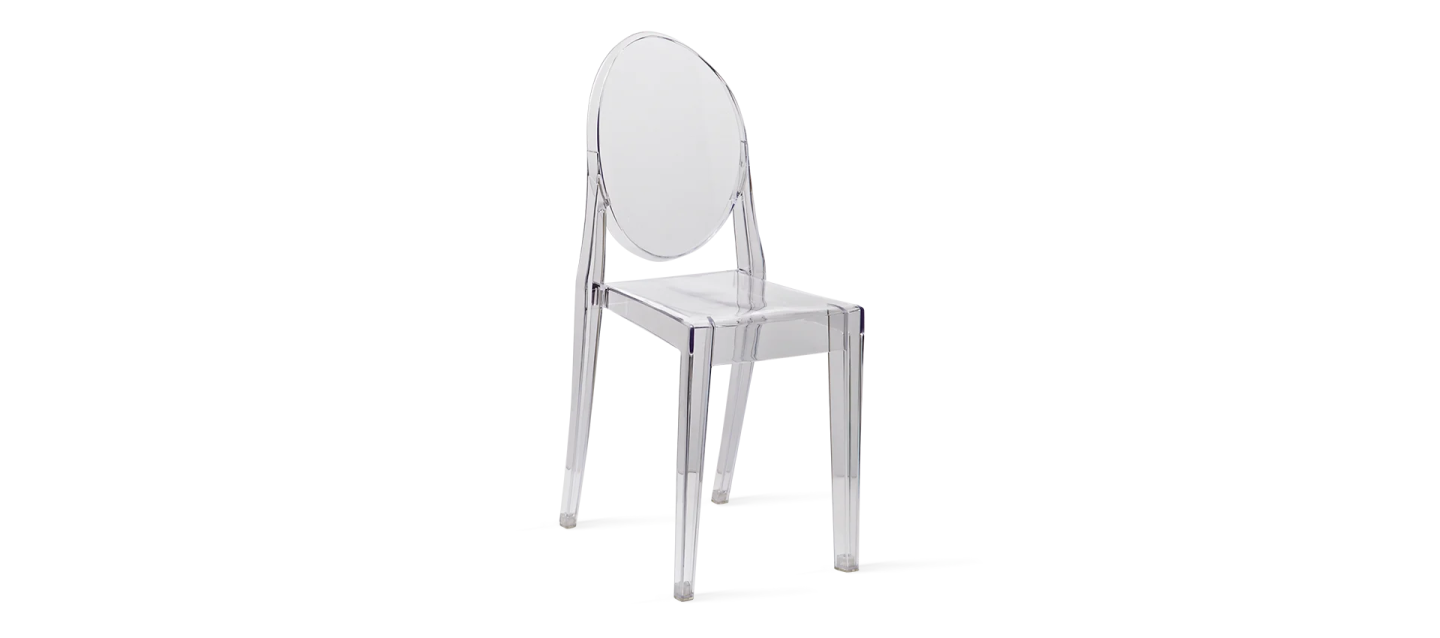 a clear plastic chair on a white background