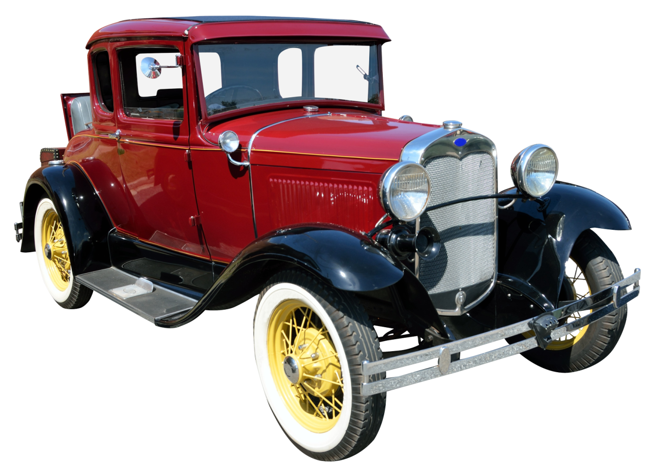 an old red and black car
