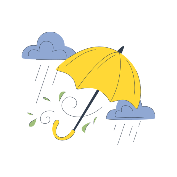 a yellow umbrella and some blue clouds