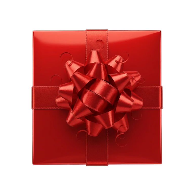 a red gift box with a bow