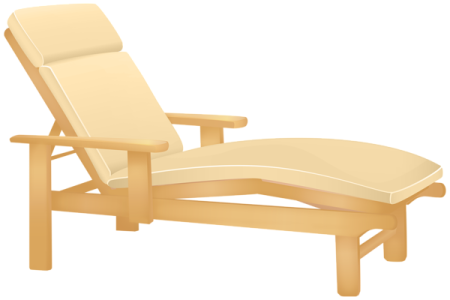 a wooden lounge chair with beige cushions