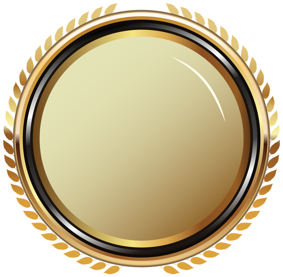 a gold medal with laurels