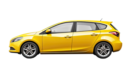 a yellow car on a white background