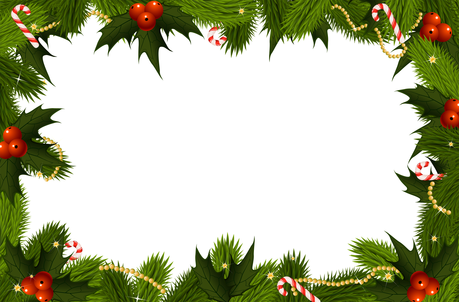 a christmas frame with holly branches and candy canes