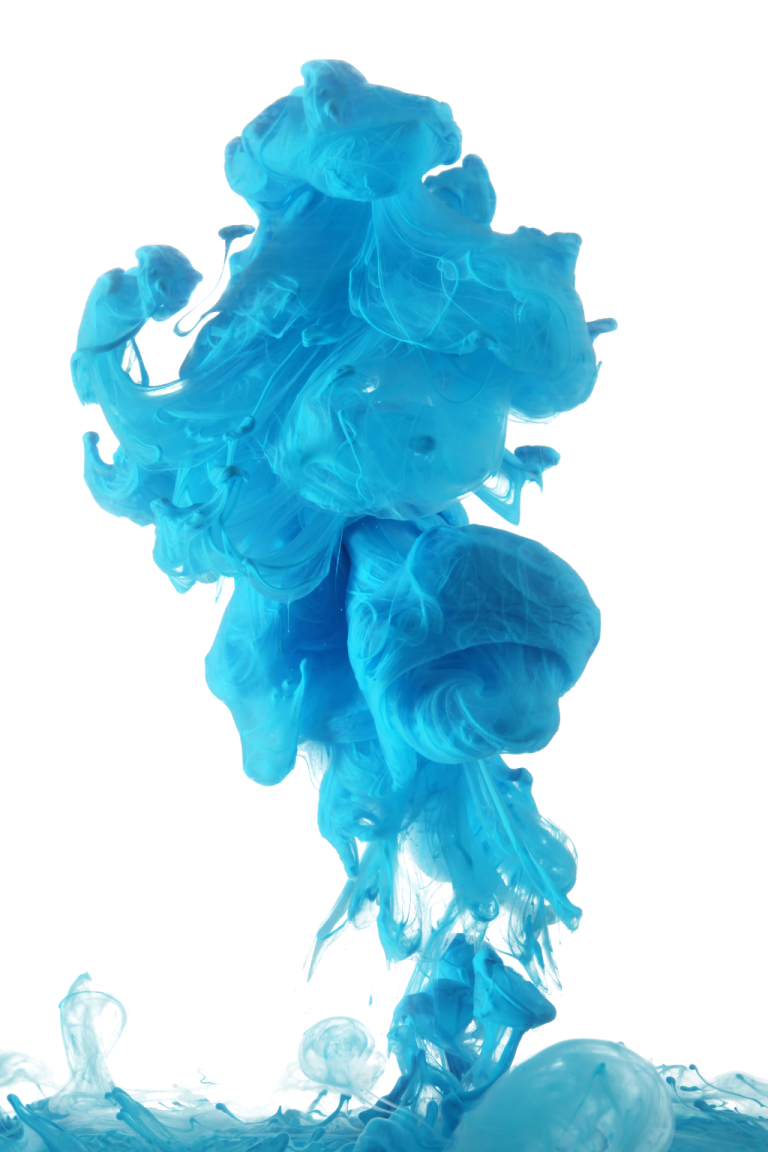 blue ink in water on white background