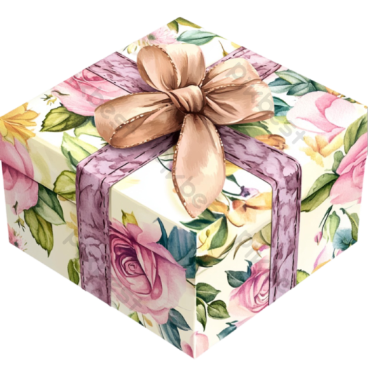 a white gift box with pink and green flowers on it