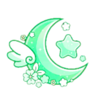 a green moon with stars and flowers