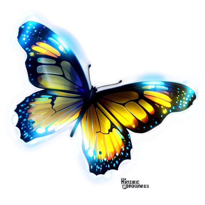 a yellow butterfly with blue and yellow wings