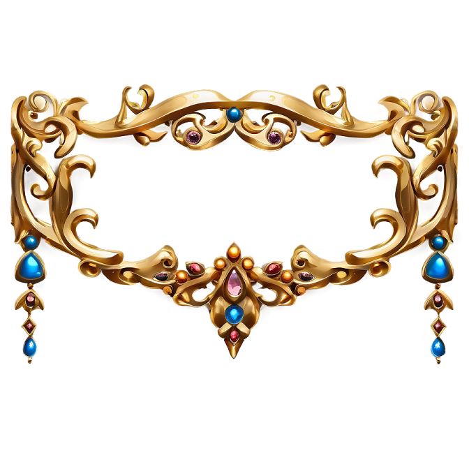 a gold frame with blue and red gems