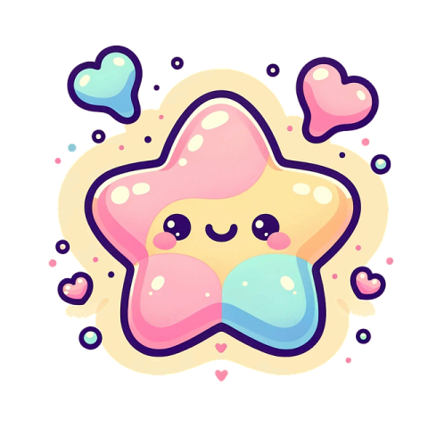a star with hearts and stars around it
