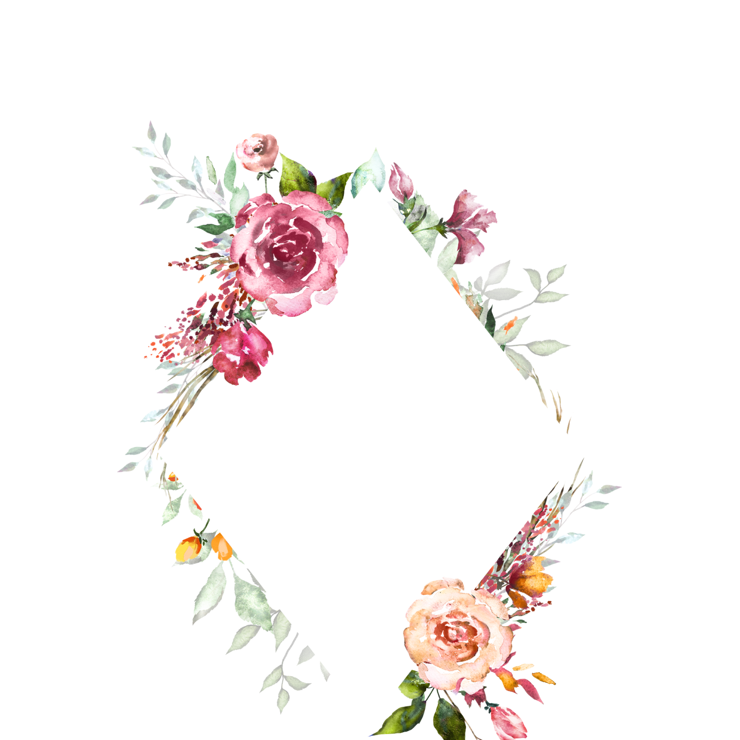 a watercolor floral wreath on a white background