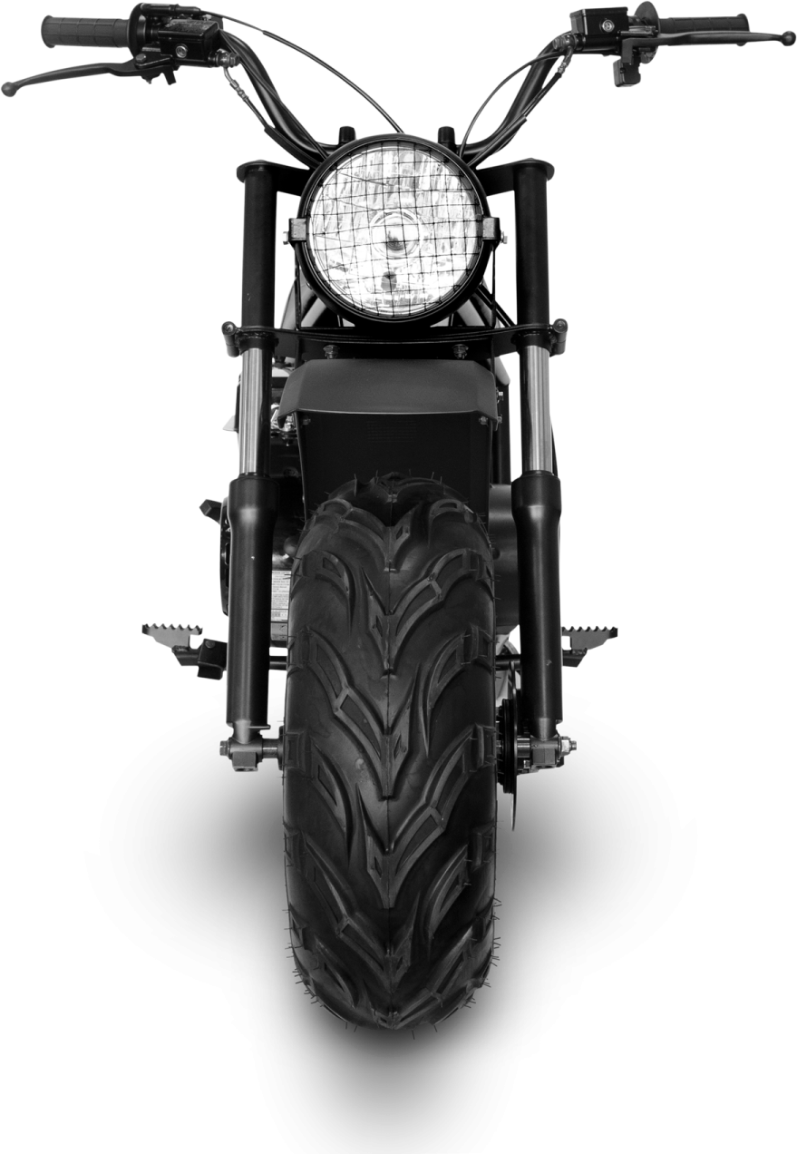 the front view of a motorcycle on a white background