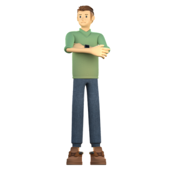 a 3d man standing with his arms crossed