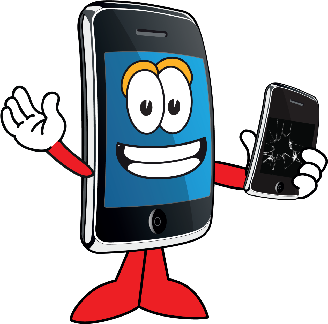 a cartoon cell phone with a broken screen