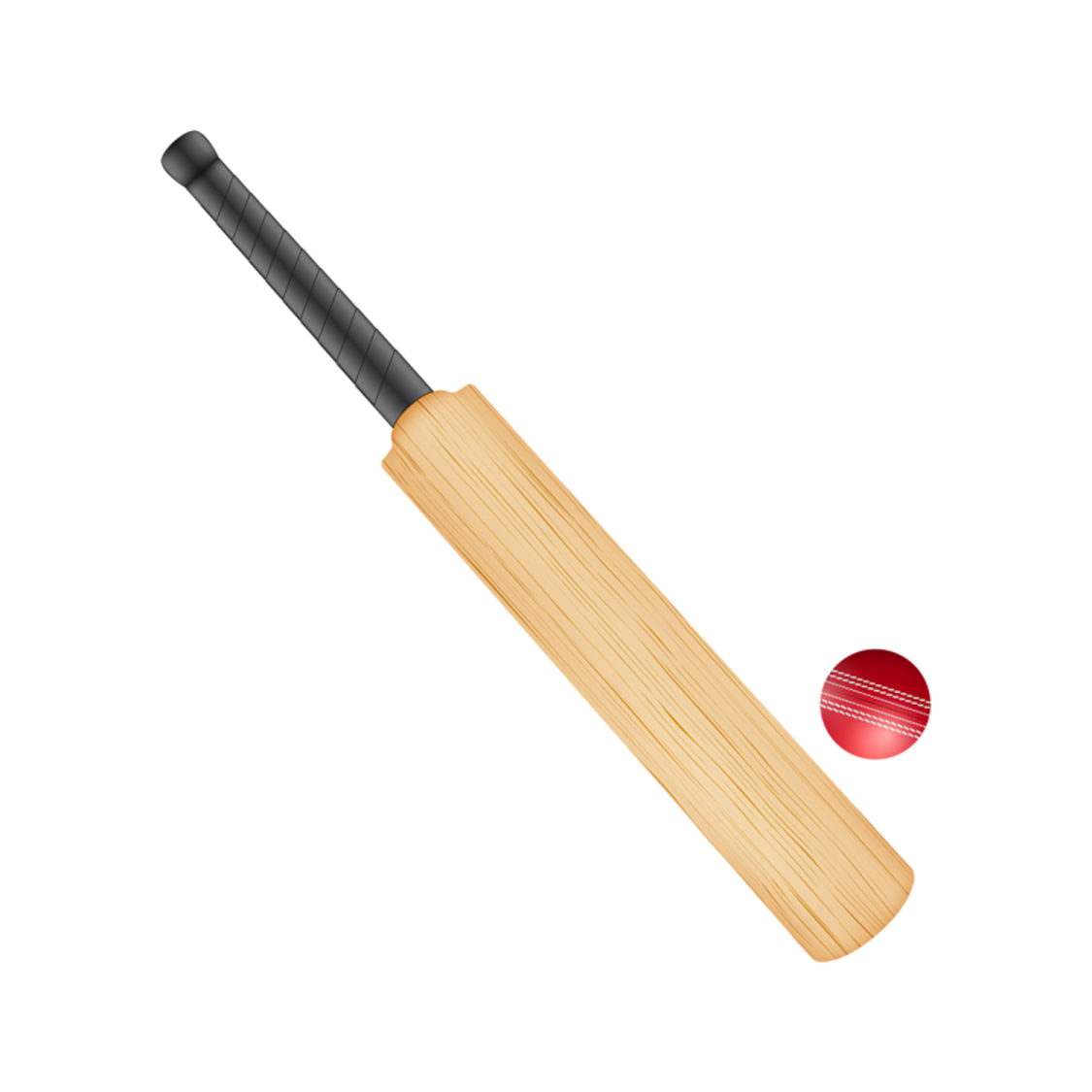 a cricket bat and ball on a white background