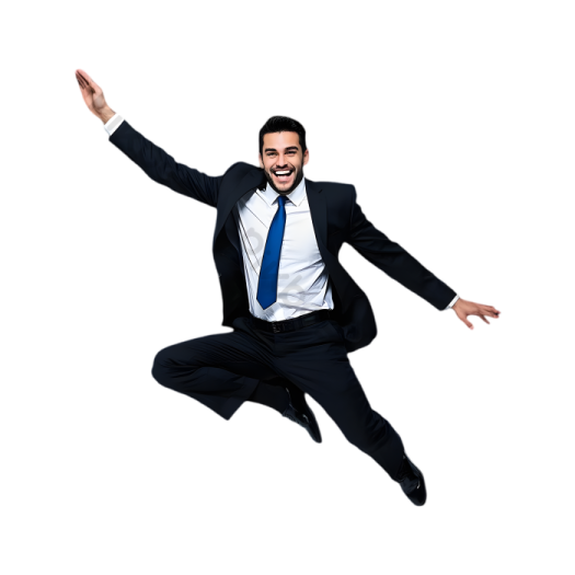 a man in a suit and tie jumping