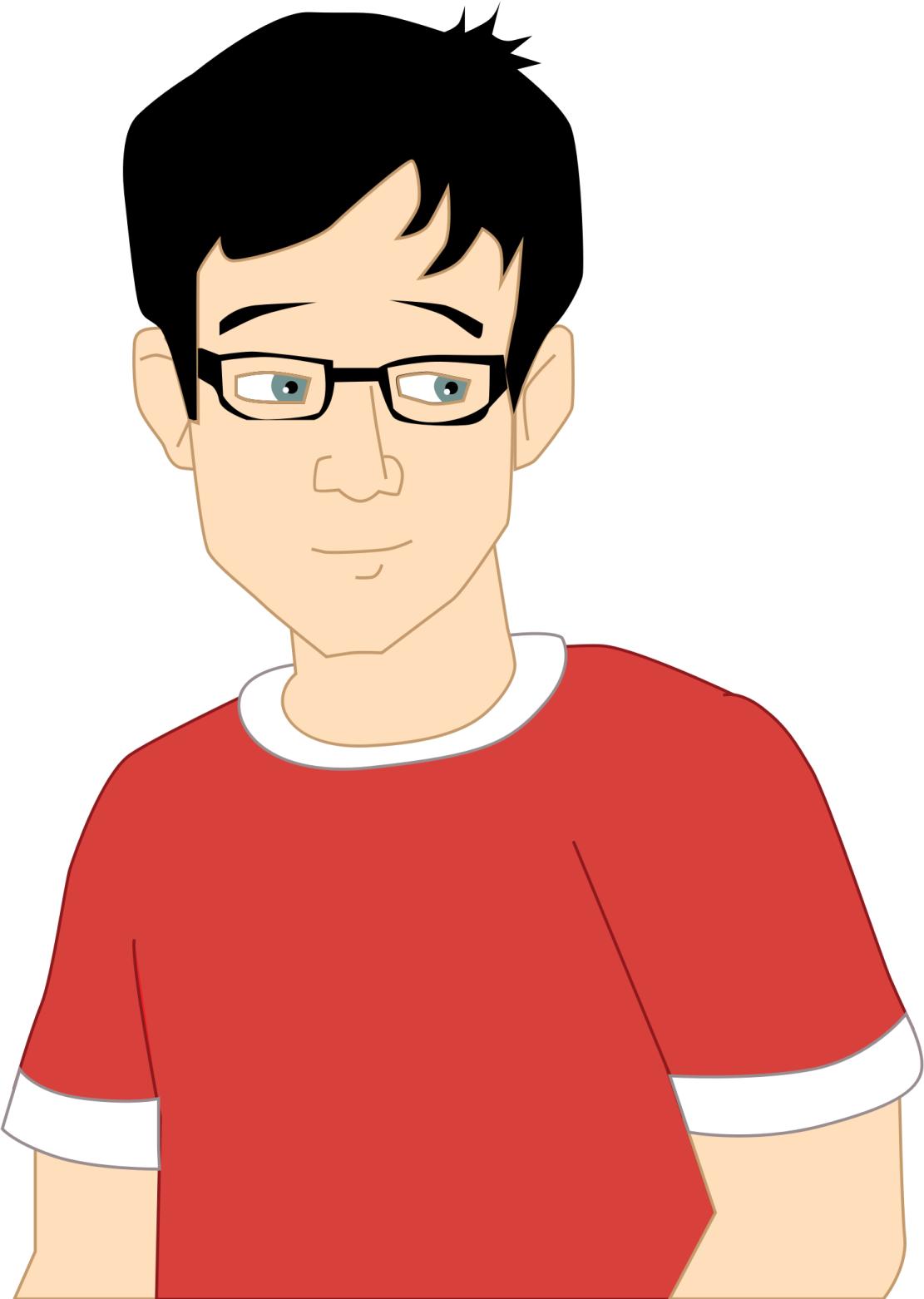 a man with glasses and a red shirt