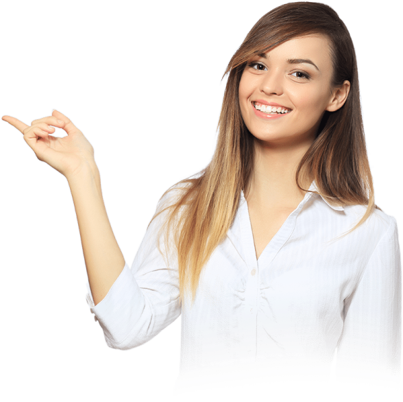 a woman pointing her finger at the camera