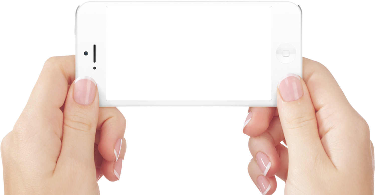 two hands holding an iphone with white screen