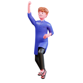 a cartoon character in a blue shirt and black pants