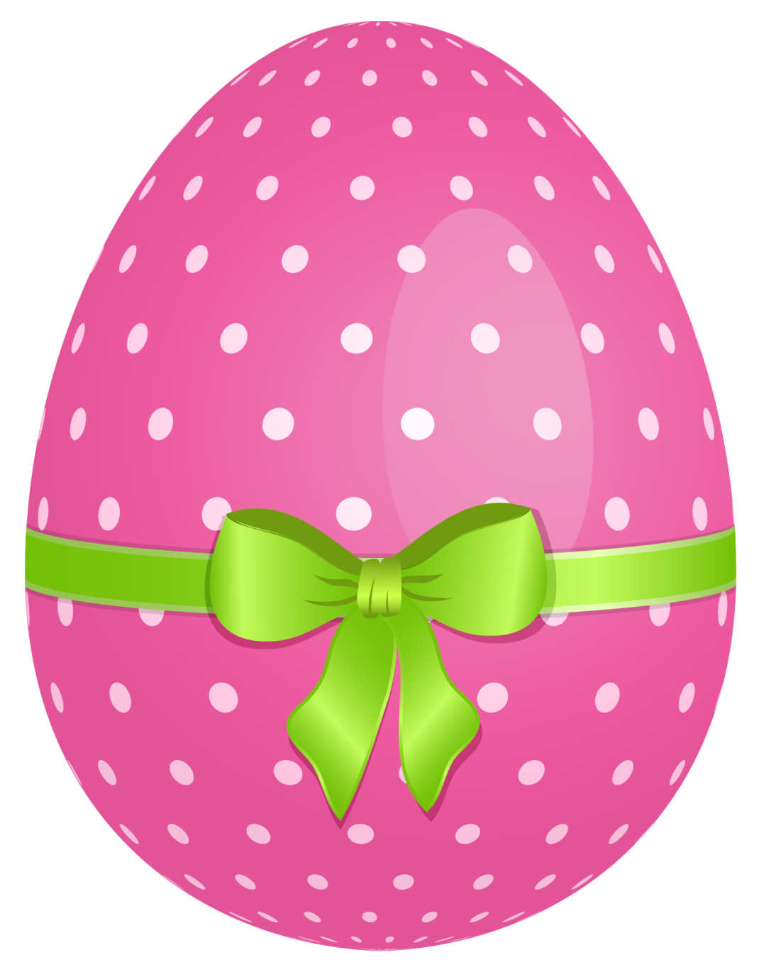 a pink easter egg with a green bow