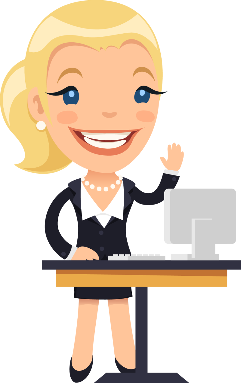 a cartoon business woman sitting at her desk