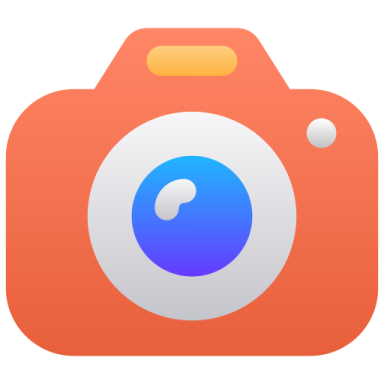 an orange camera with a blue lens