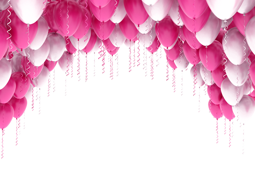 a bunch of pink and white balloons