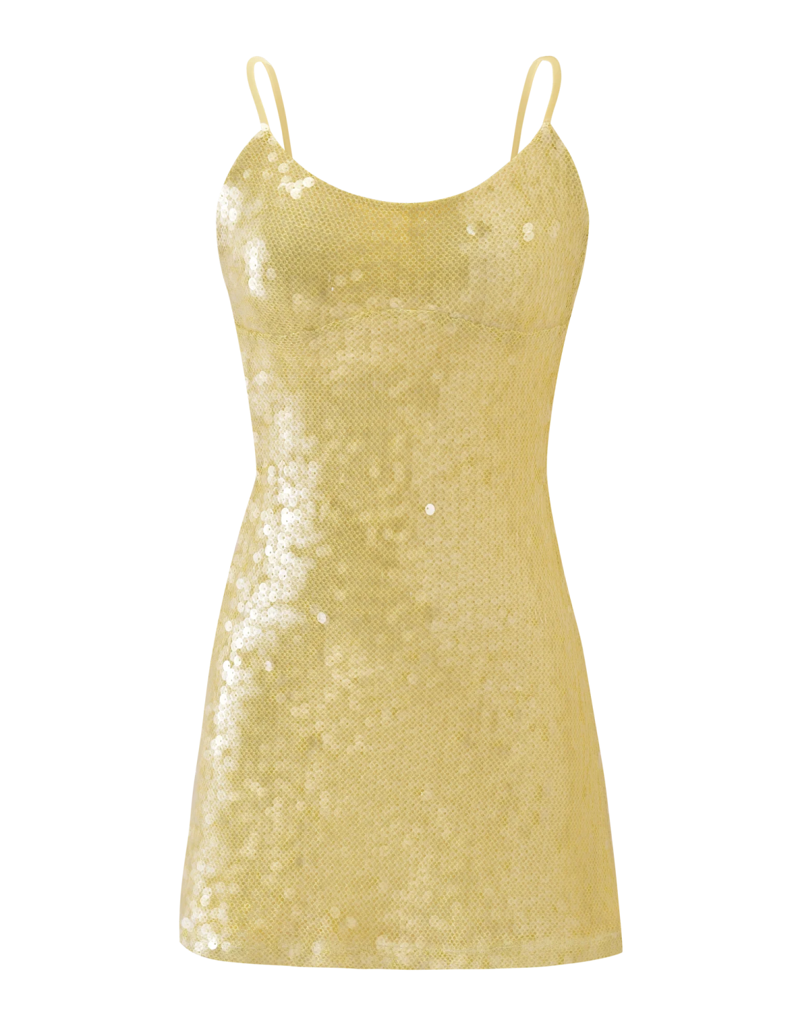 a woman wearing a gold sei dress