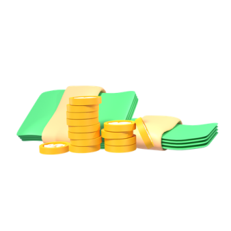 a stack of green and gold coins